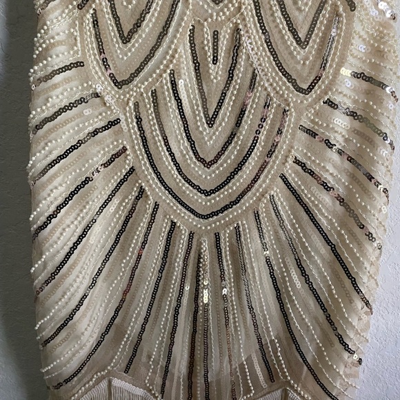 1920 Gatsby Retro. Style Beaded Sequin Fringe Cream Flapper Party Dress Size XS - Picture 5 of 16
